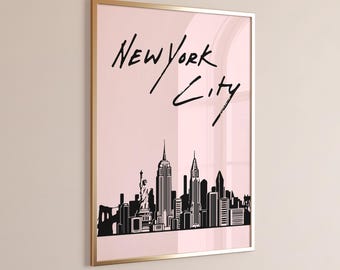 New York City Wall Art, Nyc Print Poster, Pink Ny Print, Trendy College Apartment Decor, Retro Art Print, Vintage Travel City Wall Prints