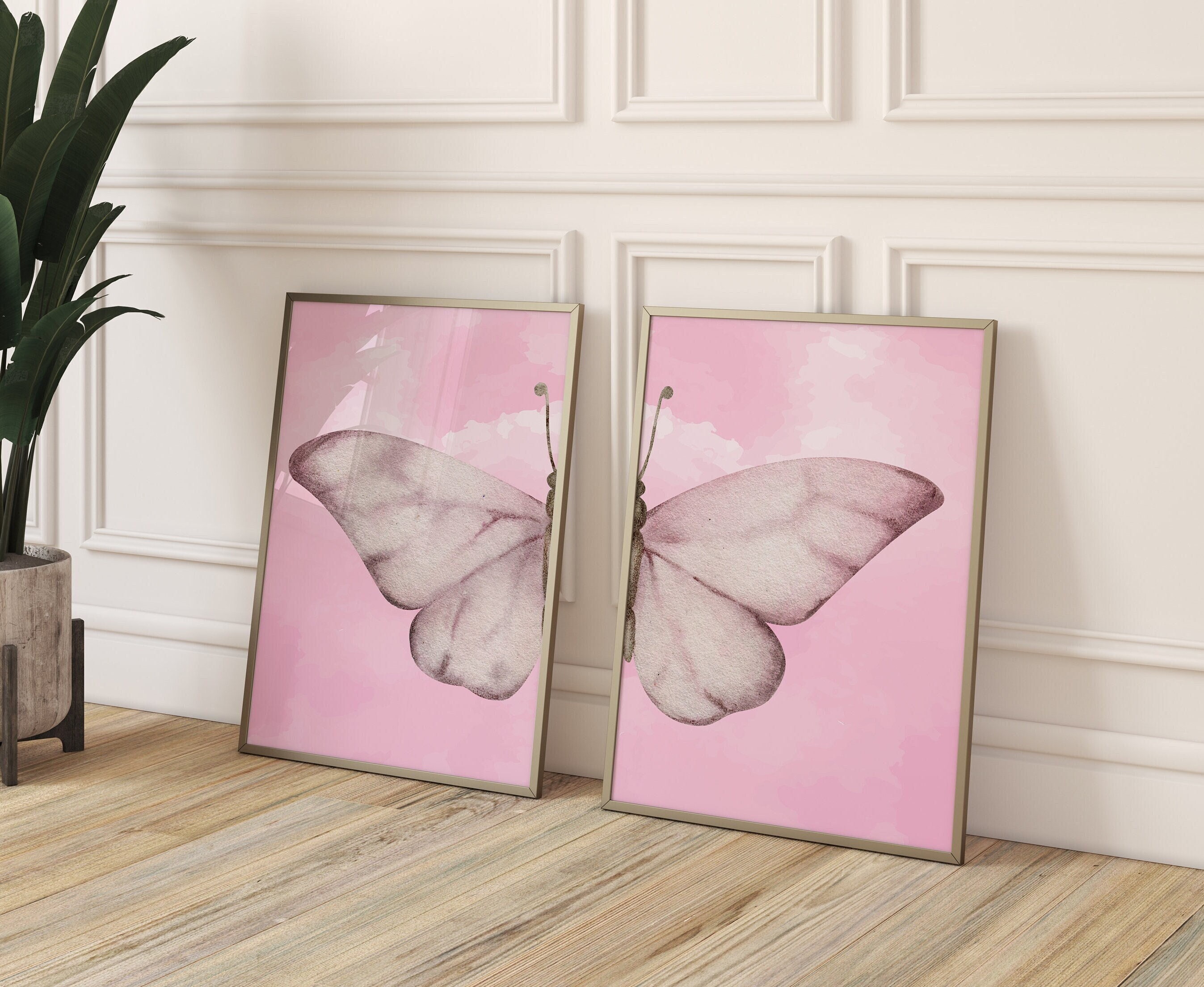 Aesthetic Pink Watercolor Butterfly Wall Art Set of 2 - Etsy