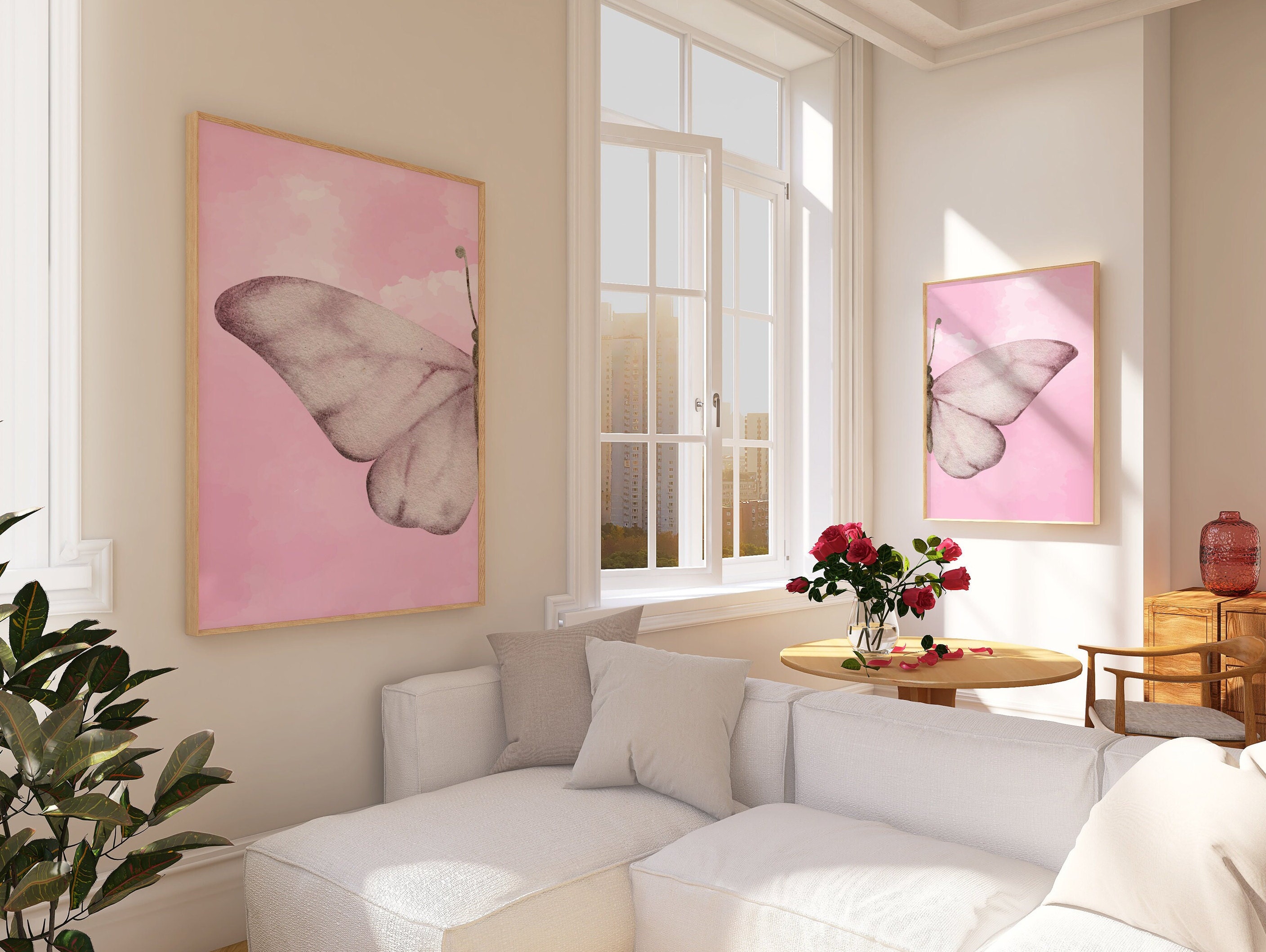 Aesthetic Pink Watercolor Butterfly Wall Art Set of 2 - Etsy