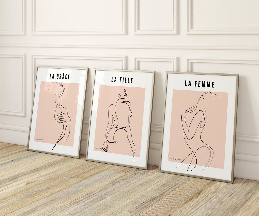 Set of 3 Woman Line Art Print-la Femme Female Figure Line Art Set-naked ...