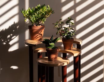 Moon Shaped Wood Plant Stand Nesting Tables Tiered Plant Stand Handmade Solid Wood Side Table Small Tables Etsy
