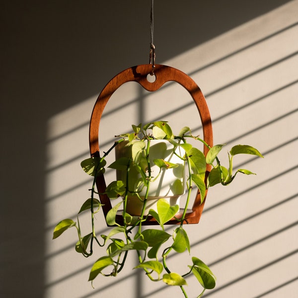 Plant hanger, classic retro, mid-century modern, handmade hanging planter, solid wood window shelf