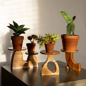 Mini Blumenständer Bundle, modern minimal, Mid Century Modern, Indoor Massivholz Teak Holz Handarbeit, Wohnkultur, Schmuckschale, Catch All
