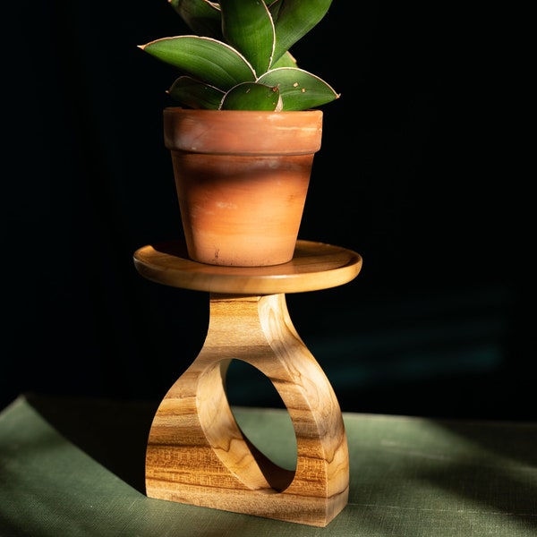 Modern minimal small plant stand, mid-century modern, indoor solid teak wood handmade home decor, jewelry dish, catch all