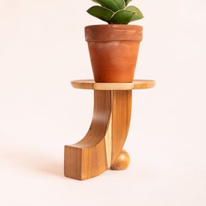 Modern minimal mini plant stand, mid-century modern, indoor solid teak wood handmade plant stand, home decor, jewelry dish, catch all image 3