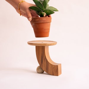 Modern minimal mini plant stand, mid-century modern, indoor solid teak wood handmade plant stand, home decor, jewelry dish, catch all image 2