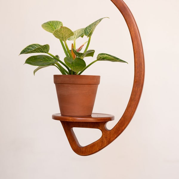 Colgador de plantas, retro, minimalista, moderno de mediados de siglo, hecho a mano, colgador de plantas de madera maciza