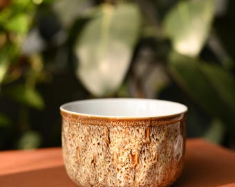 Vintage Ceramic Bowl | Textured Moss Glaze Pottery Bowl | Mid Century Stoneware Dish