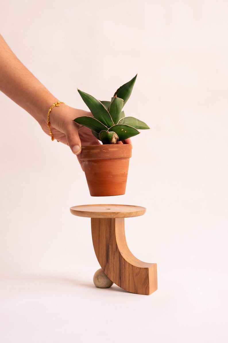 Modern minimal mini plant stand, mid-century modern, indoor solid teak wood handmade plant stand, home decor, jewelry dish, catch all image 2