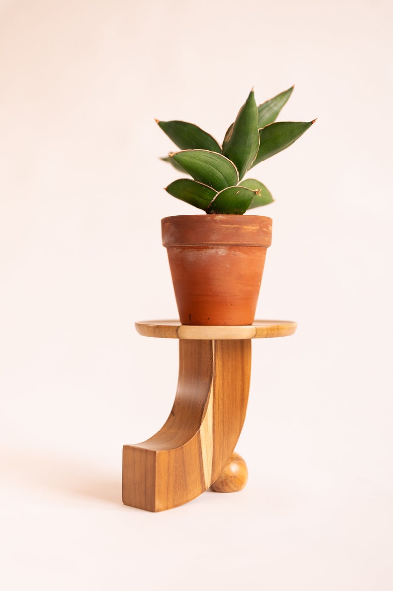 Modern minimal mini plant stand, mid-century modern, indoor solid teak wood handmade plant stand, home decor, jewelry dish, catch all image 3