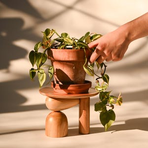 Wooden Mini Plant Stand, Mid-century Modern, Indoor Solid Teak Wood Handmade Home Decor, Jewelry Dish, Catch All image 18