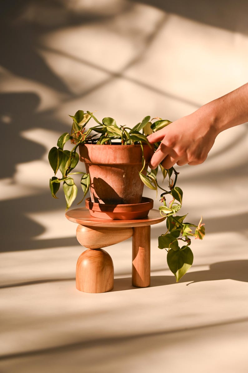 Wooden Mini Plant Stand, Mid-century Modern, Indoor Solid Teak Wood Handmade Home Decor, Jewelry Dish, Catch All image 18