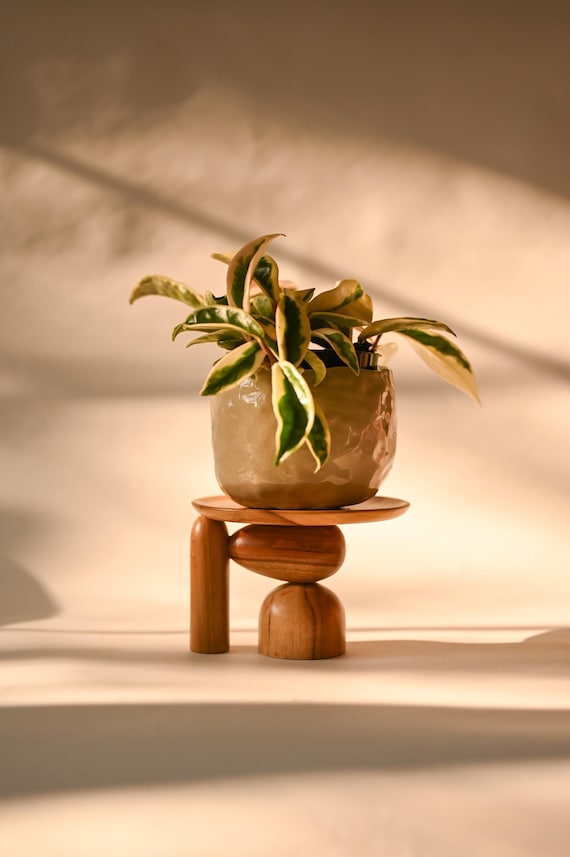 Wooden Mini Plant Stand, Mid-century Modern, Indoor Solid Teak Wood Handmade Home Decor, Jewelry Dish, Catch All
