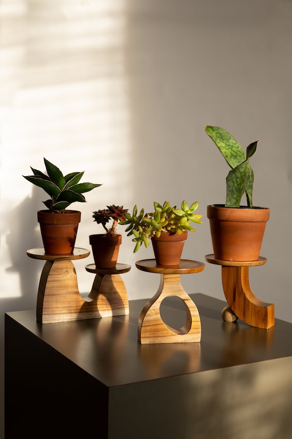 Mini Blumenständer Bundle, modern minimal, Mid Century Modern, Indoor Massivholz Teak Holz Handarbeit, Wohnkultur, Schmuckschale, Catch All