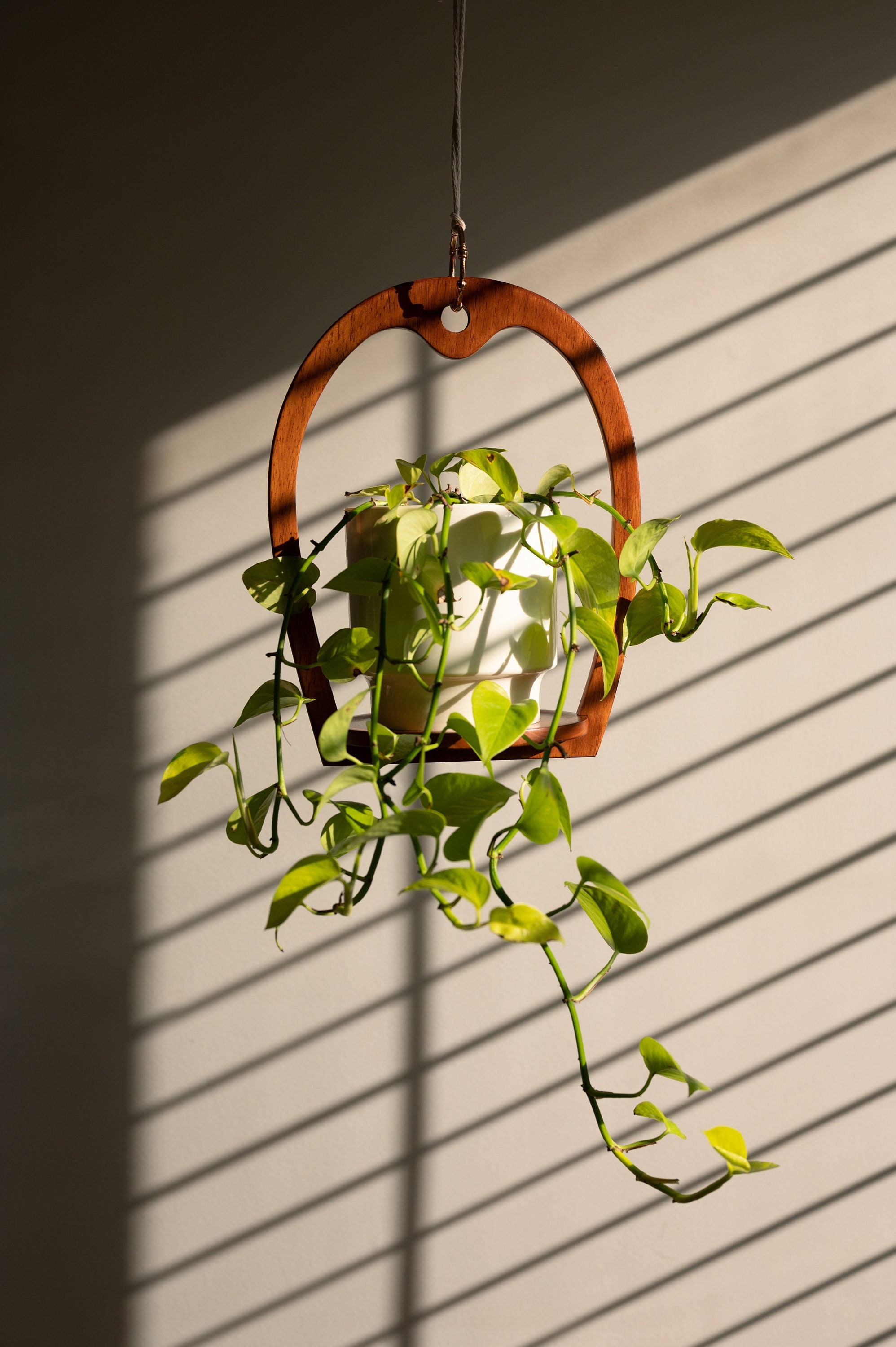 Plant hanger, classic retro, mid-century modern, handmade hanging planter, wooden hanging window shelf