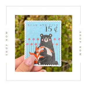 Bear and Fish Stamp Sticker