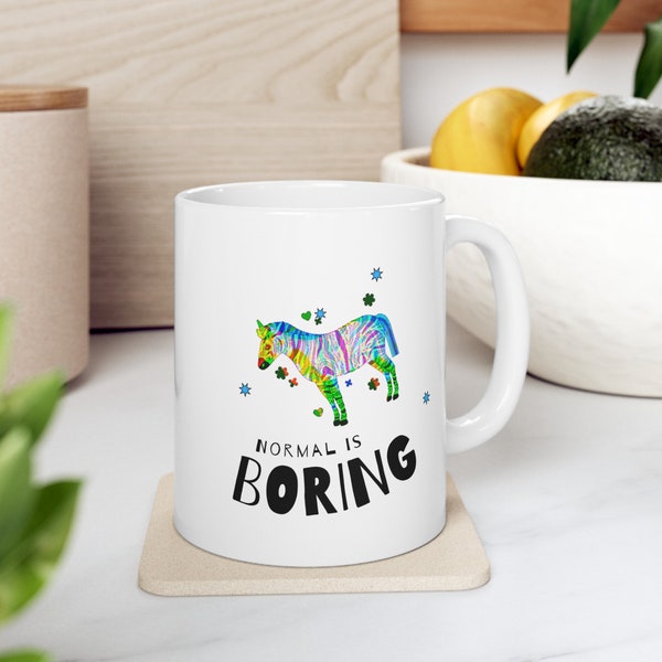 Normal is boring, Rainbow zebra mug, 11oz