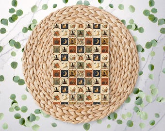 Patchwork espeluznante de otoño / Calabazas / Otoño / Fantasmas / Gato negro / Lámina de transferencia de arcilla polimérica / Papel de transferencia soluble en agua / HA163