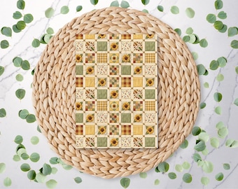 Patchwork de cosecha de girasoles / Bellotas / Otoño / Acogedor / Lámina de transferencia de arcilla polimérica / Papel de transferencia soluble en agua / RA438
