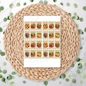Fruit Seed Packet Charm Sheet 2 | Spring | Gardening | Farmers Market | Polymer Clay Transfer Paper | Water Soluble Paper | RA254