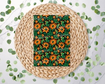 Hoja de transferencia de arcilla polimérica / Papel de transferencia soluble en agua / Estampado de flores / Verde/Naranja / Selva floral / FL079