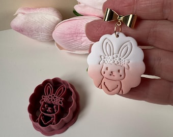 Ditsy Bunny Debossed Clay Cutter | Polymer Clay Earring Cutter | Spring | Rabbit | Cute | Easter | Daisy | DIY Jewellery Making | CTR547