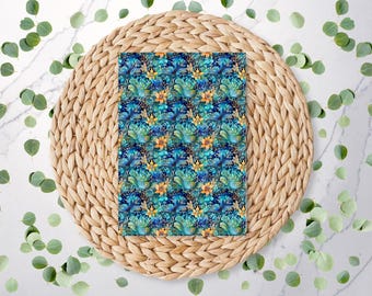 Hoja de transferencia de arcilla polimérica / Papel de transferencia soluble en agua / Estampado floral azul y verde / Floral naranja y agua / FL076