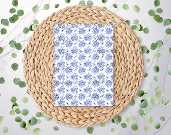 Blue Cottage Core Pattern | Floral Pattern | Butterfly | Polymer Clay Transfer Sheet | Water Soluble Transfer Paper | RA065