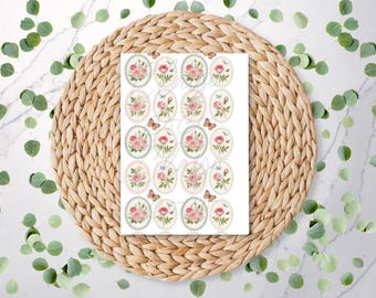 Floral Cameo Charm Sheet | Cottage Core | Flowers | Cosy | Folk | Polymer Clay Transfer Sheet | Water Soluble Transfer Paper | RA218