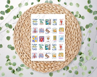 Summer Coastal Charm Sheet | Beach | Holiday | Sardine | Italy | Spritz | Polymer Clay Transfer Paper | Water Soluble Paper | RA285