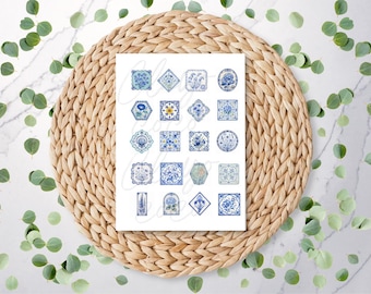 Mini lámina de azulejos florales azules / Flor / Concha / Papel de transferencia para arcilla polimérica / Papel soluble en agua / RA411