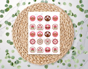 Pink Floral Charm Sheet  | Floral | Cottage Core | Flowers | Folk | Polymer Clay Transfer Sheet | Water Soluble Transfer Paper | RA155