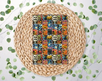 Comic Halloween | Halloween Pattern | Spooky Season | Skulls | Pumpkins | Polymer Clay Transfer Sheet | Water Soluble Transfer Paper | HA126