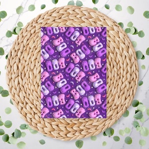 May include: A rectangular print featuring a repeating pattern of the word BOO in puffy, three-dimensional pink and light purple letters against a dark purple background, accented with small white stars and tiny purple bats scattered throughout the design.