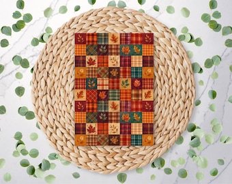 Patchwork a cuadros otoñales / Hoja / Bellotas / Otoño / Acogedor / Lámina de transferencia de arcilla polimérica / Papel de transferencia soluble en agua / RA442