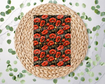 Dark Poppy Pattern | Flower Pattern | Floral | Polymer Clay Transfer Sheet | Water Soluble Transfer Paper | FL080