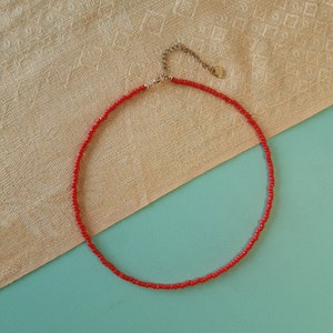 Seed beads simple red choker necklace