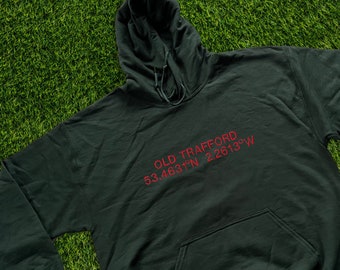 Sudadera con capucha Old Trafford - Manchester United - Fútbol - Regalo de fútbol - Sudadera con capucha de fútbol - Regalos de estadio - Coordenadas de estadio