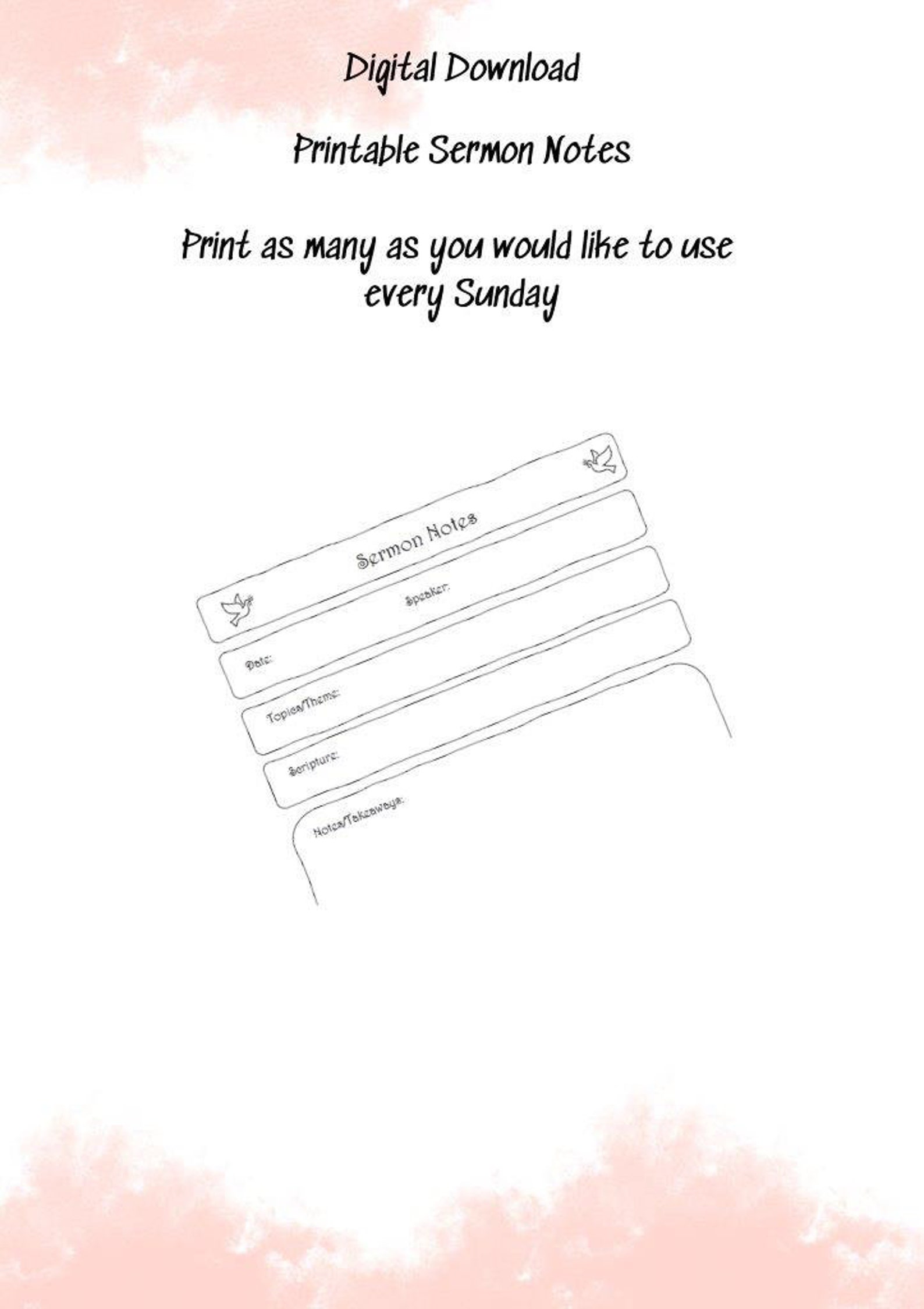 Printable Sermon Notes/journal Page digital Download - Etsy
