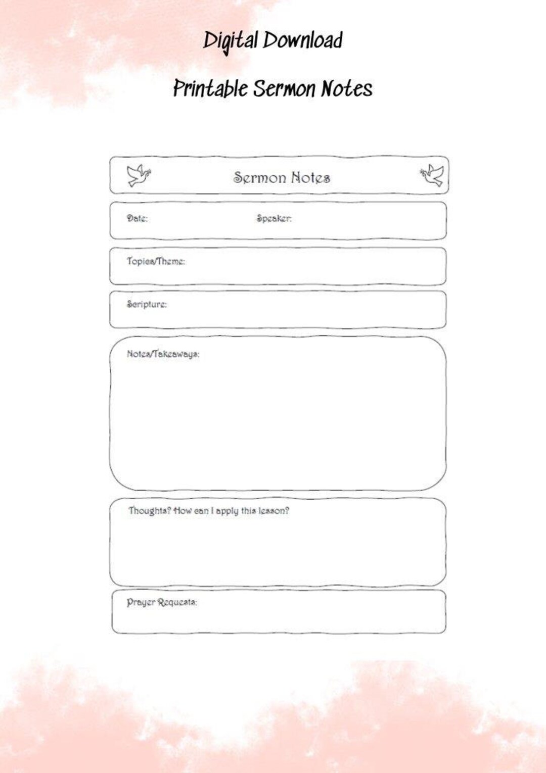 Printable Sermon Notes/journal Page digital Download - Etsy