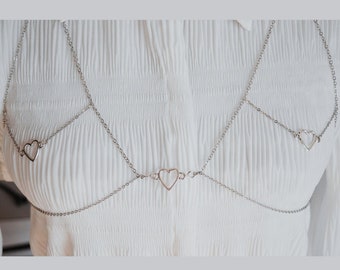 All Love Chain Bralette - **ONE OF ONE** (~unqiue, unusual festival bra, heart charms, alternative. Repurposed, sustainable pieces~)