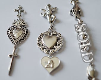 Heavenly Hosts Pendants - **ONE OF ONE** (~unqiue, unusual gothic heart, cherub, snake, sword and Victorian dagger charms. Upcycled pieces~)