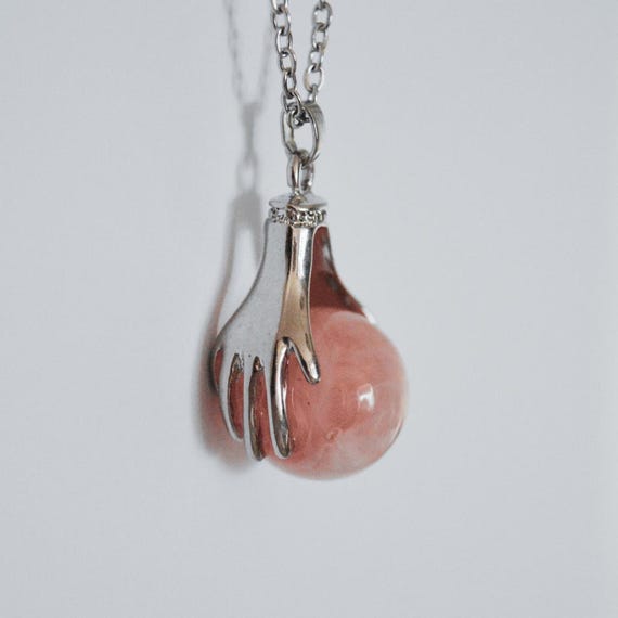Future Seeker Marbled Glass Gemstone Silver Hand Pendant  display picture 1