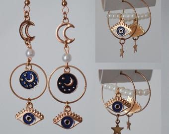 Celestial Moon Star Earrings: Upcycled Astrology Jewelry