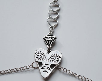 Heart Eyes Body Chain - **ONE OF ONE** (~unqiue, unusual eyes, love heart locket, frienship charm. Repurposed, sustainable pieces~)