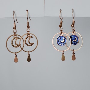 Starry Nights, Sunny Days Earrings - **ONE OF ONE** (~simple, unusual celestial moons, stars, astrology. Repurposed & upcycled charms~)