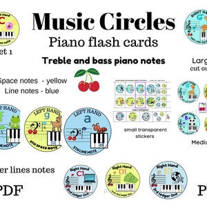 Musik Kreise Flash Karten Klaviertasten Aufkleber, Musik Alphabet, Violinschlüssel, druckbare Klavierspiele Geschenk für Lehrer Schüler Eltern