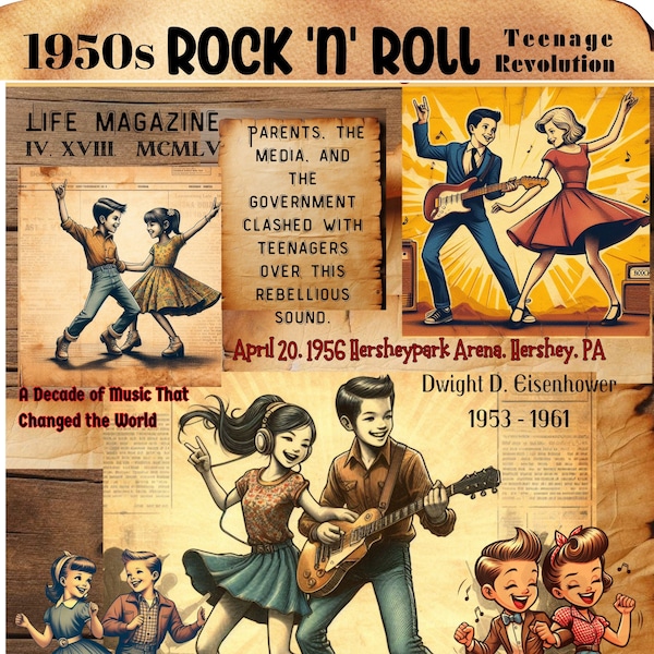 Vintage Teenage Rock n Roll 1950s News Poster Gift for Birthday Party New Dance Club Rock Concert