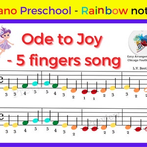 Preschool Piano 5-Finger Rainbow Notes Children&#39;s EZ Piano Popular Classical Beethoven Ode to Joy Piano Keys Names Piano Teacher Gift