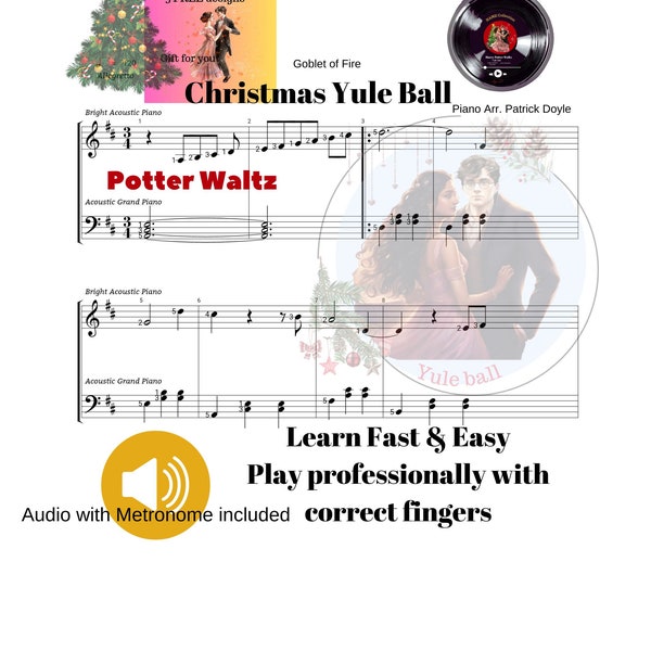 Potter Waltz Sheet Music Christmas Dance Yule Ball Learn Notes With Letters Audio Metronome D-Major Scales Fingering